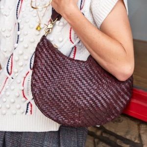 Maroon/wine Clare V Moyer woven leather messenger bag